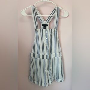 Forever 21 Women’s Adjustable White/Blue/Gray Striped Romper/Overalls